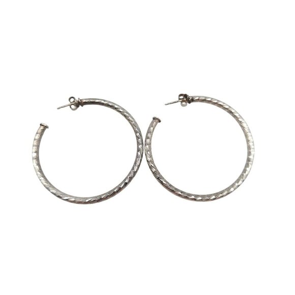 Italian Hammered Sterling Silver Hoop Earrings 1.75" Diameter 6.13g - Picture 1 of 5